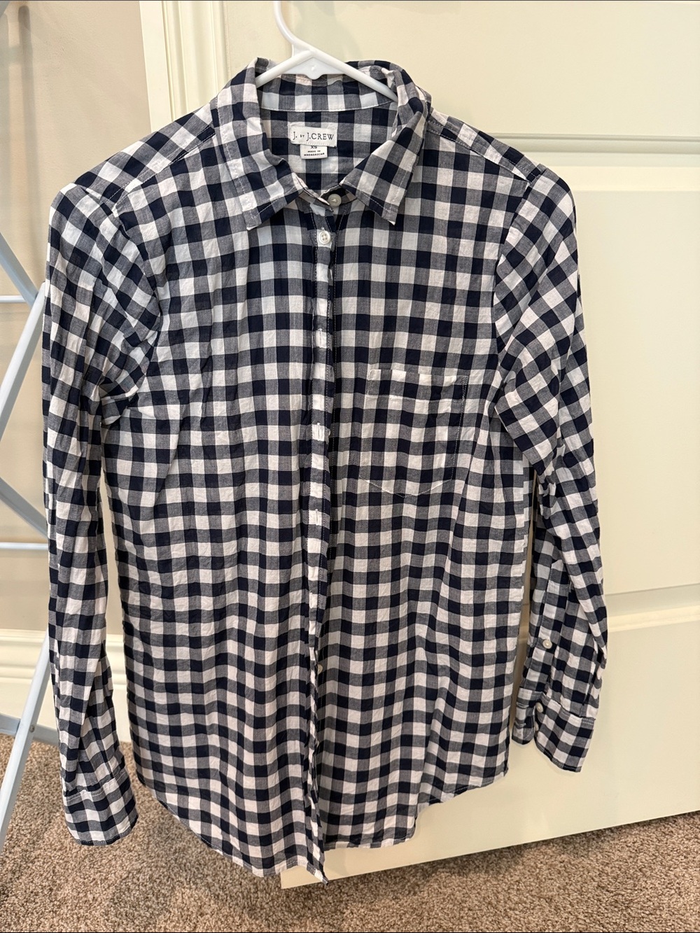 J. Crew navy and White Gingham Button-Down Shirt